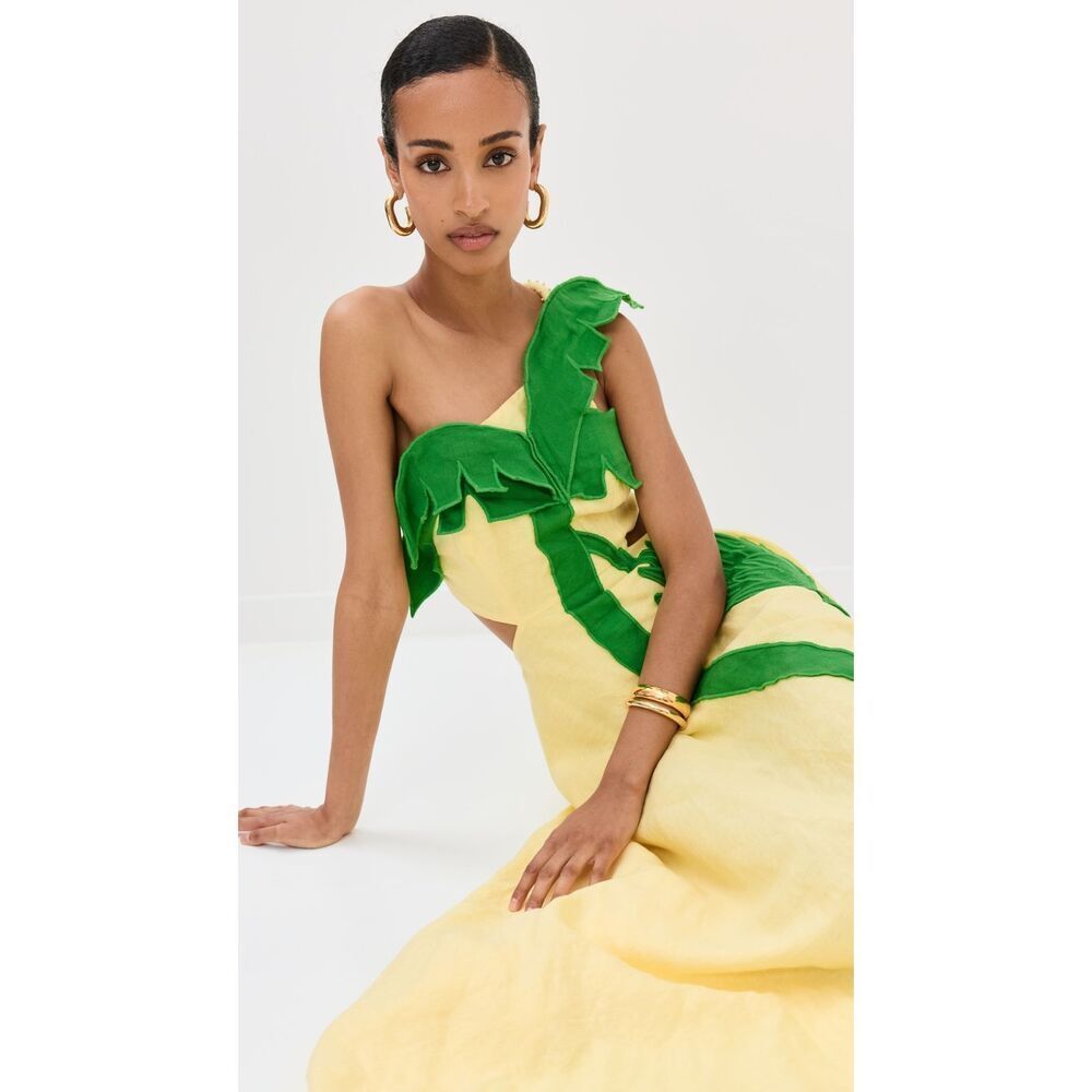 FARM Rio Palm Tree Cutwork Midi Dress Yellow XS NEW - Picture 8 of 10